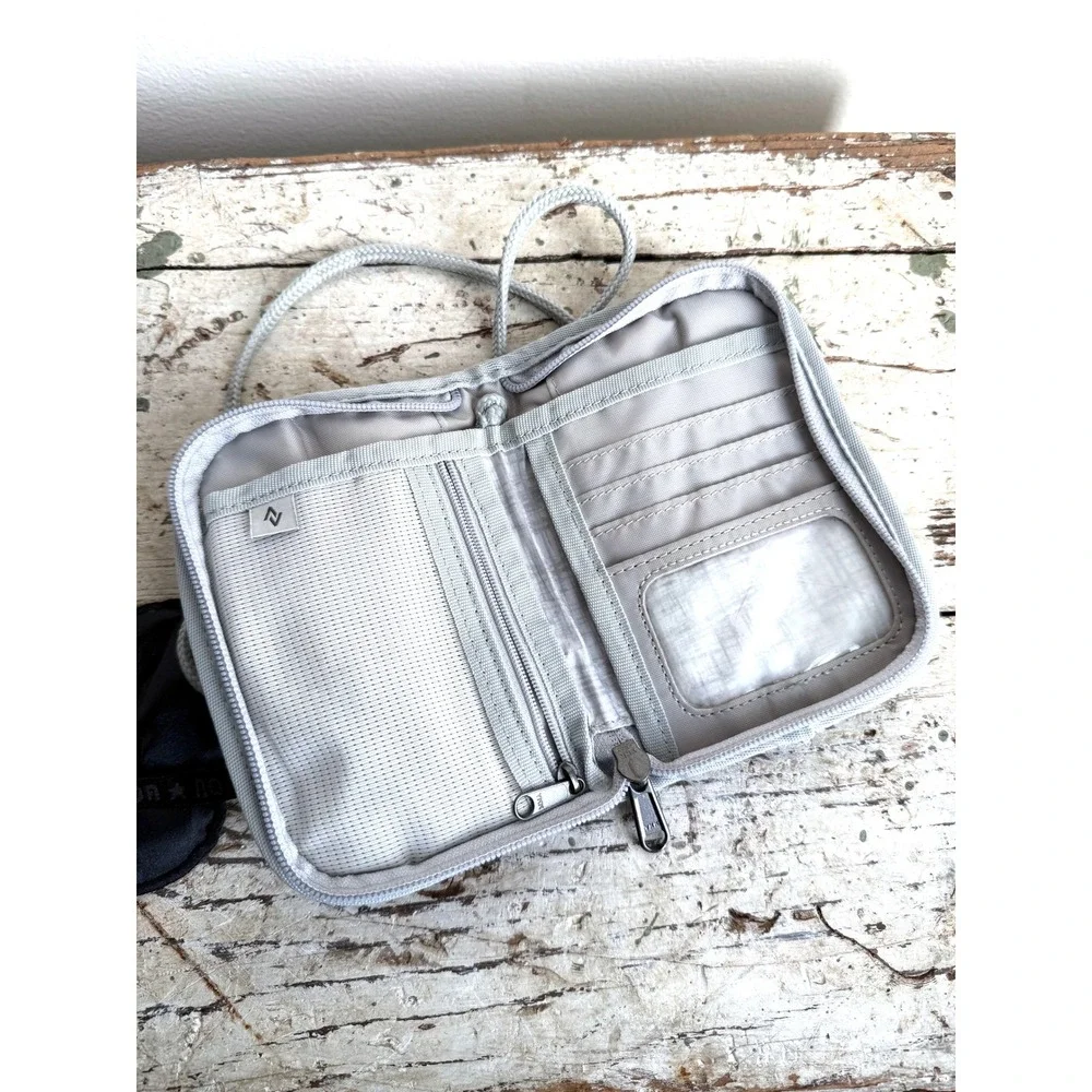 Eddie Bauer Grey Travel Neck Wallet and Pink Butterfly Sleep Mask‎ Set